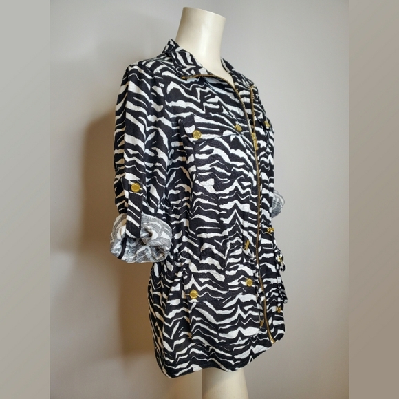 Calvin Klein Linen Zebra Print Anorak Jacket - Picture 4 of 10